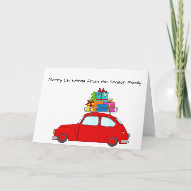 Tarjeta Festiva Feliz coche navideño (Anverso)