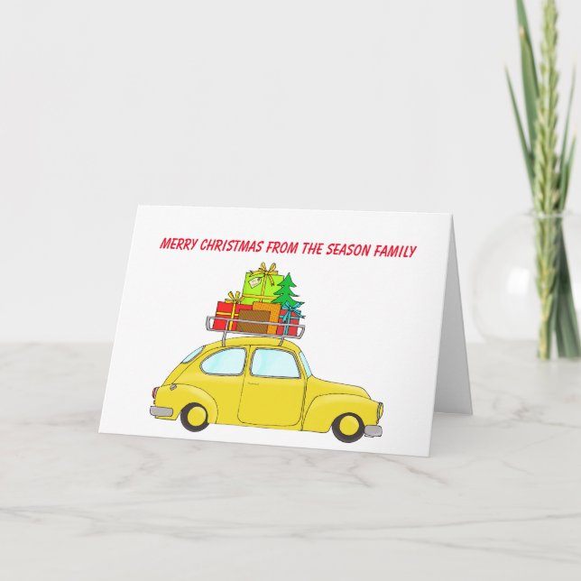 Tarjeta Festiva Feliz coche navideño (Anverso)