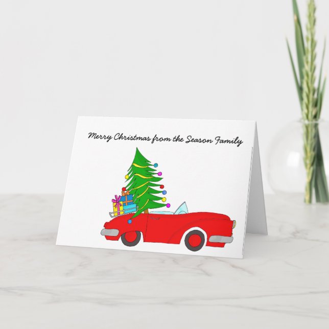 Tarjeta Festiva Feliz coche navideño (Anverso)