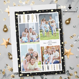 Tarjeta Festiva FELIZ Collage de fotos DE AÑO NUEVO CONfetti de or