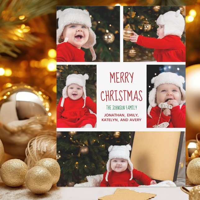 Tarjeta Festiva Feliz Collage de fotos familiar navideño lindo mod (Subido por el creador)