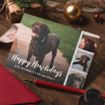 Tarjeta Festiva Feliz Collage de fotos Mascota de Howlidays<br><div class="desc">¡Paws por un momento! Convierte los mejores momentos de tu bebé de piel en apreciados pasteles de vacaciones con nuestras tarjetas personalizadas. Muestra 4 de tus fotos favoritas de mascotas y añade tu toque personal a las "fiestas felices". Personalizar con sus nombres para la sorpresa festiva perfecta.</div>