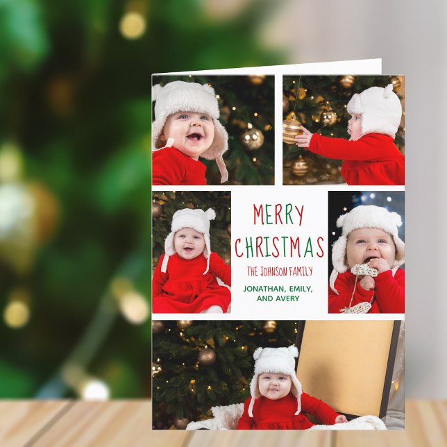 Tarjeta Festiva Feliz Collage de fotos navideño con carta anual (Subido por el creador)