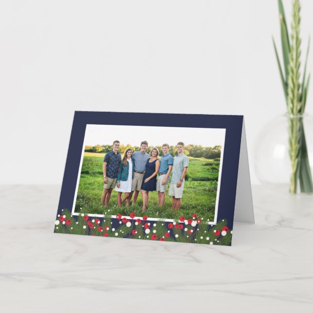 Tarjeta Festiva Feliz Collage de fotos navideño Pine Branch & Berr (Anverso)