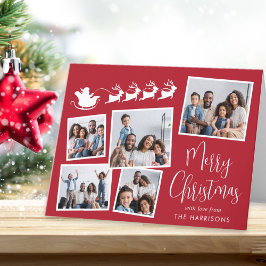 Tarjeta Festiva Feliz Collage de fotos navideño Santa Sleigh