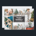 Tarjeta Festiva Feliz Collage de fotos Rústico de Chalkboard<br><div class="desc">¡Felices Fiestas! Envíe saludos y deseos de vacaciones con esta elegante y rústica tarjeta fotográfica de vacaciones. Presenta una tipografía retro audaz con rayas diagonales en una pizarra falsa. Personalice agregando sus fotos favoritas, saludos, nombres y otros detalles. Los textos son totalmente editables. Disponible como tarjeta plana, tarjeta plegada y...</div>