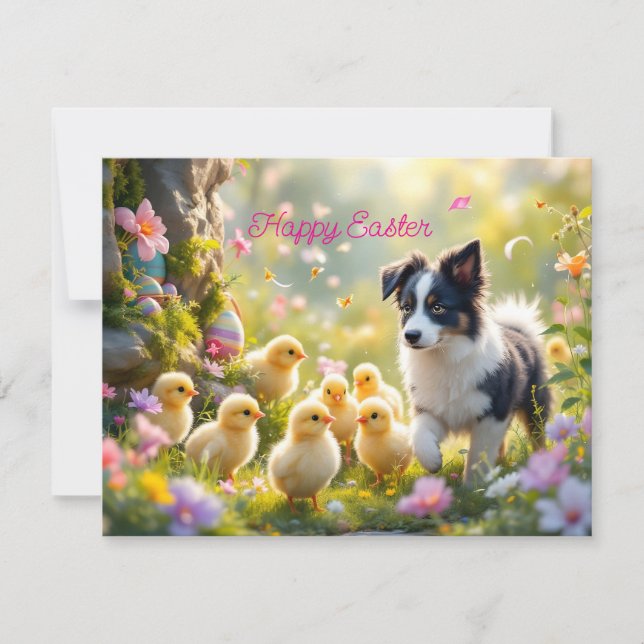 Tarjeta Festiva Feliz Collie de Pascua y Chicas (Anverso)