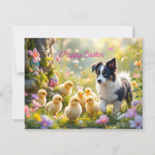 Tarjeta Festiva Feliz Collie de Pascua y Chicas