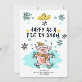 Tarjeta Festiva Feliz Como Cerdo En Navidades De Nieve