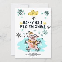 Tarjeta Festiva Feliz Como Cerdo En Navidades De Nieve