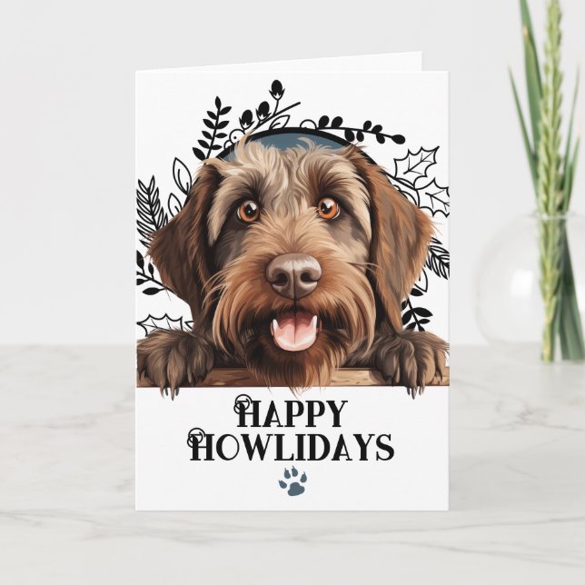 Tarjeta Festiva Feliz Cómo lidays Wirehaired Pointing Griffon Perr (Anverso)