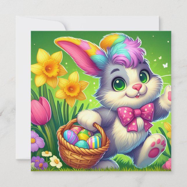 Tarjeta Festiva Feliz Conejo de Pascua (Anverso)