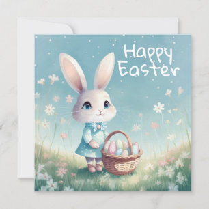 Tarjeta Festiva Feliz Conejo de Pascua con huevos de Pascua