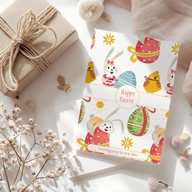 Tarjeta Festiva Feliz conejo de Pascua con huevos de Pascua (Subido por el creador)