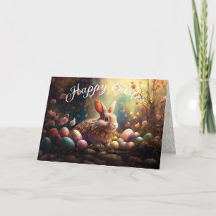 Tarjeta Festiva Feliz Conejo de Pascua con huevos de Pascua