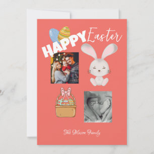 Tarjeta Festiva Feliz Conejo de Pascua y Fotografía de la Familia 