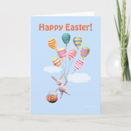Tarjeta Festiva Feliz Conejo de Pascua y Globos