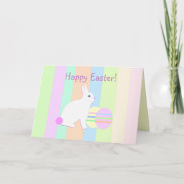 Tarjeta Festiva Feliz Conejo de Pascua y huevos a rayas
