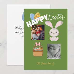 Tarjeta Festiva Feliz Conejo de Pascua y Huevos Fotografía de la F