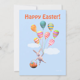 Tarjeta Festiva Feliz Conejo de Pascua y Plano de Globos