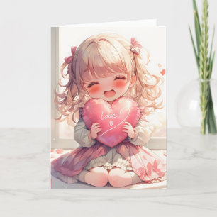 Tarjeta Festiva Feliz corazón Chica de Anime
