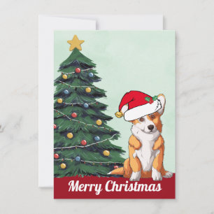 Tarjeta Festiva Feliz Corgi navideño con cola Santa Hat lindo perr