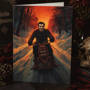 Tarjeta Festiva Feliz Creepmas Krampus Trineo Terror Antiguo