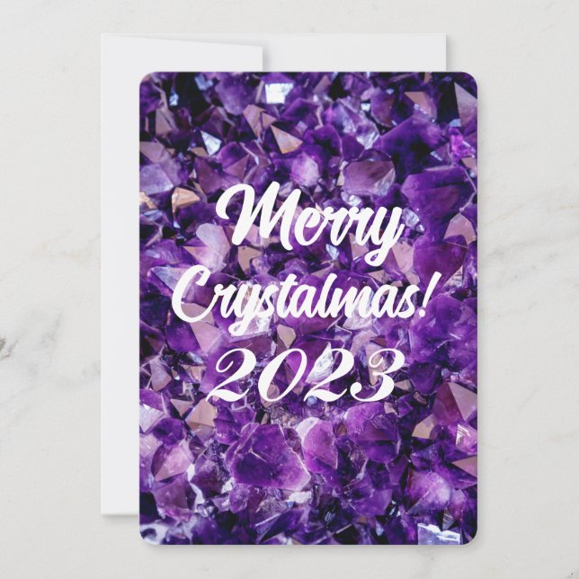 Tarjeta Festiva Feliz Crystalmas 2023 Cristal Púrpura Amatista (Anverso)