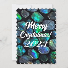 Tarjeta Festiva Feliz Crystalmas 2024 Labradorita Azul Cristal
