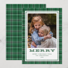 Tarjeta Festiva Feliz Cuadro Escocés Verde Foto Única