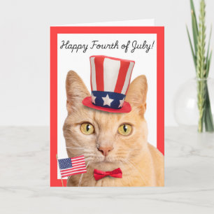 Tarjeta Festiva Feliz cuatro de julio para cualquier gato naranja 
