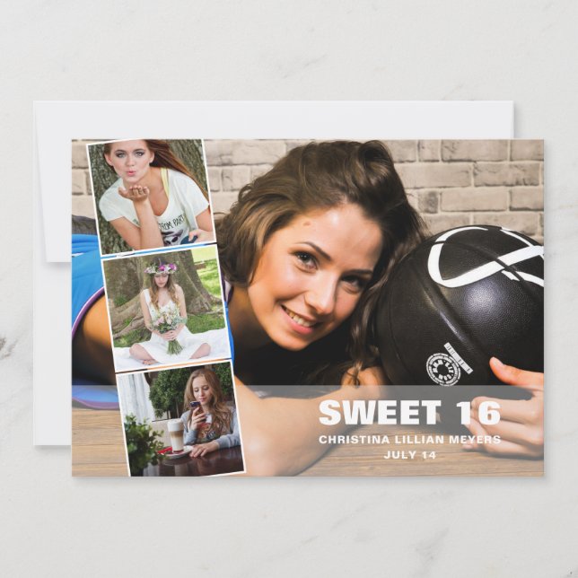 Tarjeta Festiva Feliz cumpleaños 16 a los cuatro Collages de fotos (Anverso)