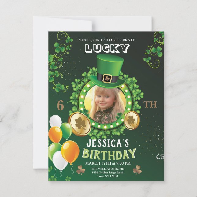 Tarjeta Festiva Feliz cumpleaños 6, día de San Patricio (Anverso)