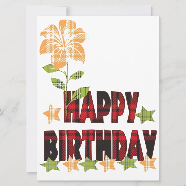 Tarjeta Festiva Feliz Cumpleaños a Cuadros (Anverso)