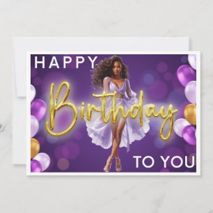 Tarjeta Festiva Feliz Cumpleaños A La Reina Negra Melanin Sista