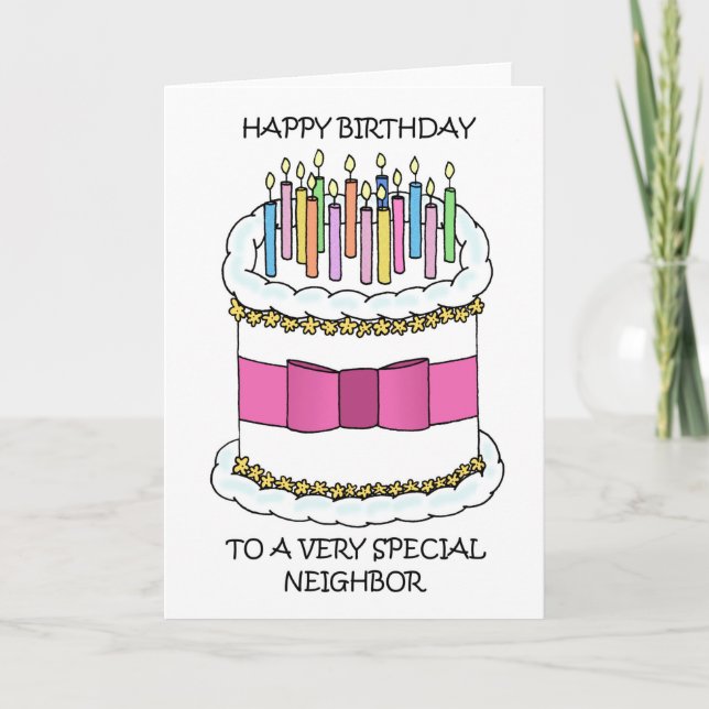 Tarjeta Festiva Feliz cumpleaños a la vecina ortografía norteameri (Anverso)