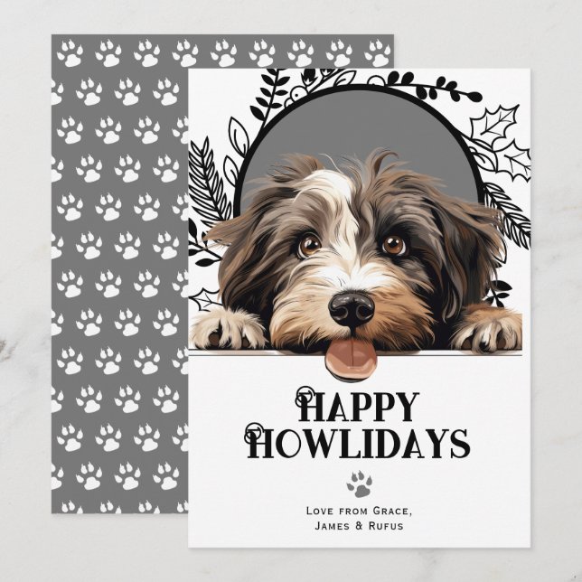 Tarjeta Festiva Feliz cumpleaños a los Navidades tibetanos de perr (Anverso / Reverso)