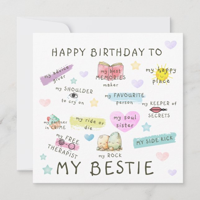 Tarjeta Festiva Feliz Cumpleaños A Mi Bestie (Anverso)