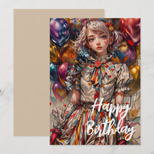 Tarjeta Festiva Feliz cumpleaños a un Chica animado con globos