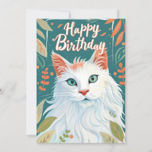 Tarjeta Festiva Feliz cumpleaños a un gato turco angora