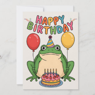 Tarjeta Festiva Feliz Cumpleaños Amigos Familia Rana Divertida