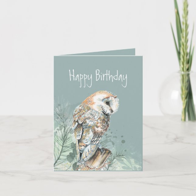 Tarjeta Festiva Feliz cumpleaños Barn Owl Greet (Anverso)