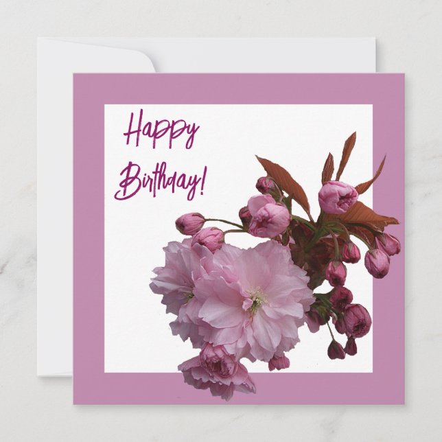 Tarjeta Festiva Feliz cumpleaños bonito floral de cerezo rosa (Anverso)