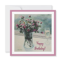 Feliz cumpleaños bonito flores rosadas arte floral