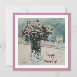 Tarjeta Festiva Feliz cumpleaños bonito flores rosadas arte floral