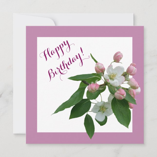 Tarjeta Festiva Feliz cumpleaños bonito flores rosadas de cerezo e (Anverso)