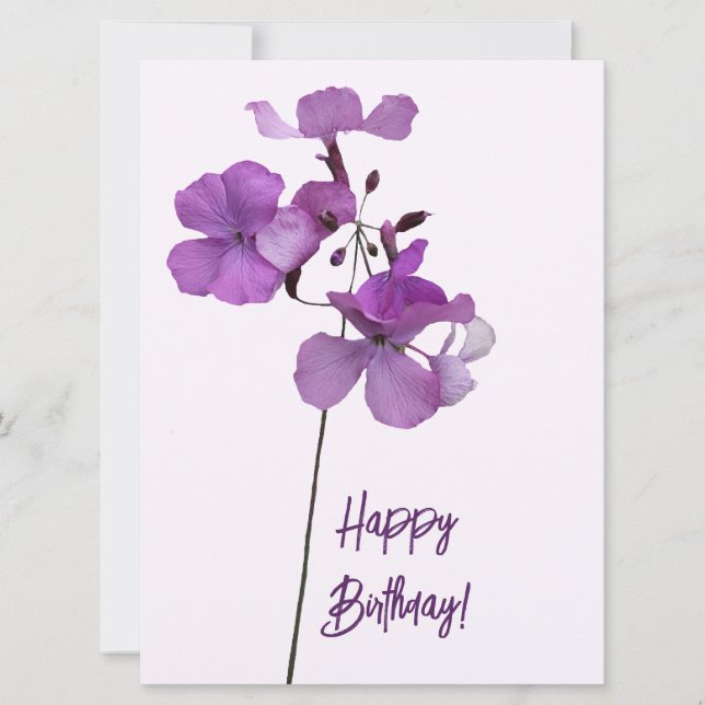 Tarjeta Festiva Feliz cumpleaños bonito morado floral simple flor (Anverso)