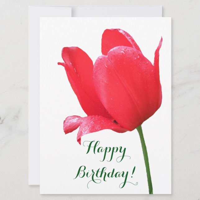 Tarjeta Festiva Feliz cumpleaños bonito tulipán rojo floral elegan (Anverso)