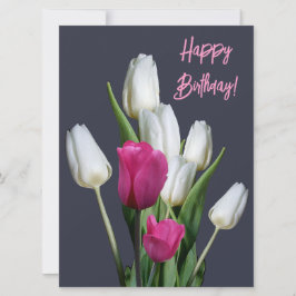 Tarjeta Festiva Feliz cumpleaños bonito tulipán rosa florido elega