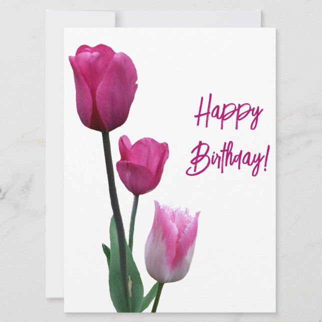 Tarjeta Festiva Feliz cumpleaños bonito tulipán rosa hermosa flor (Anverso)